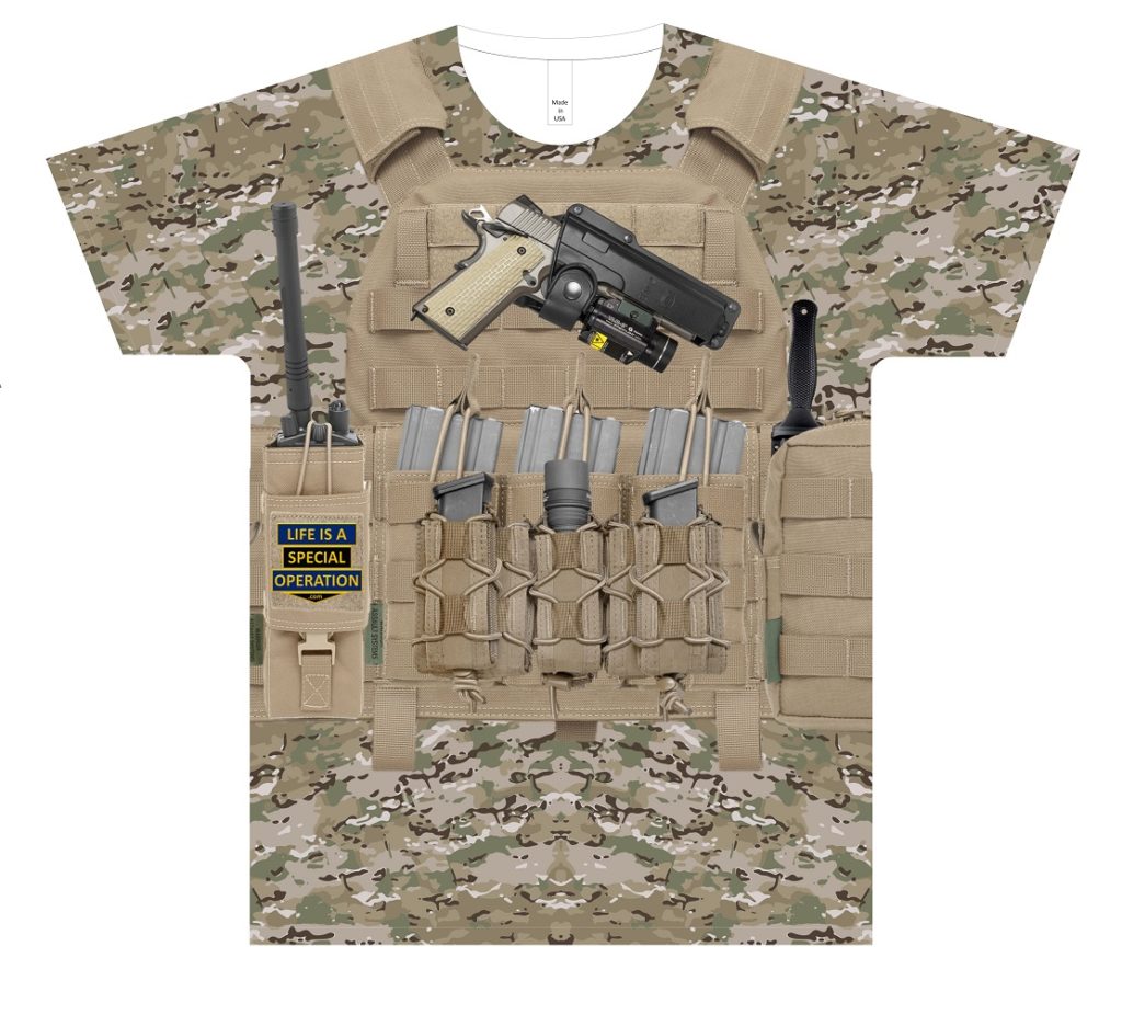 Multicam Body Armor T Shirt by Life is a Special Operation Front HD Mockup